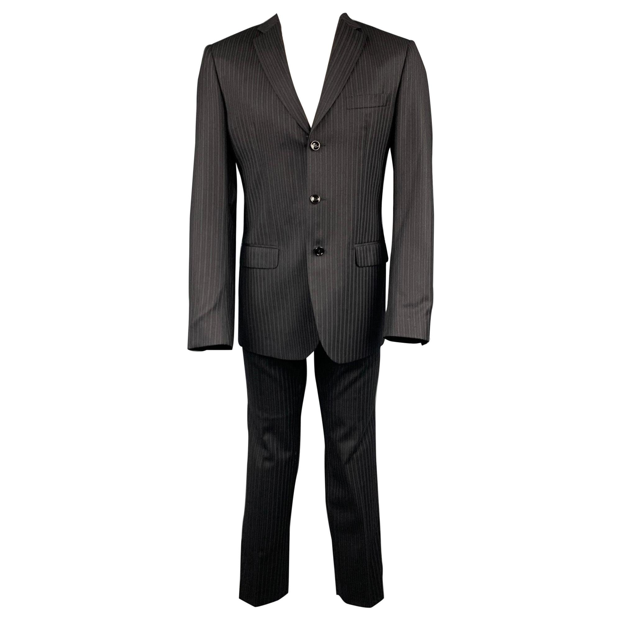 D&G by DOLCE & GABBANA Size 40 Regular Black Stripe Wool Blend Notch Lapel Suit