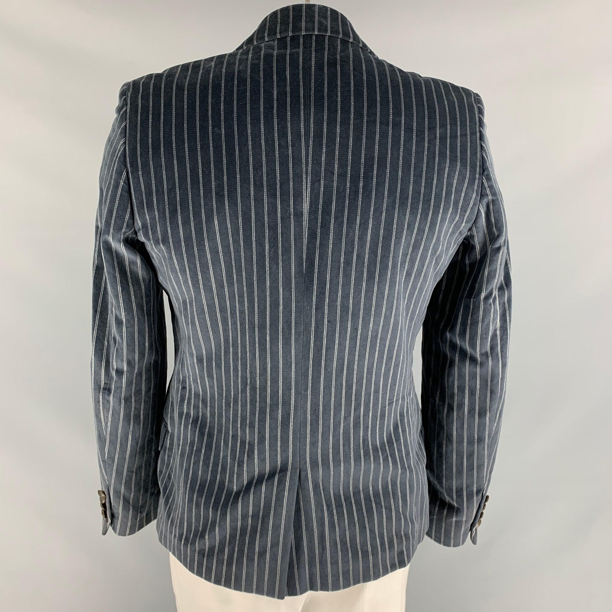 Men's D&G by DOLCE & GABBANA Size 40 Stripe Velvet Peak Lapel Navy Sport Coat For Sale