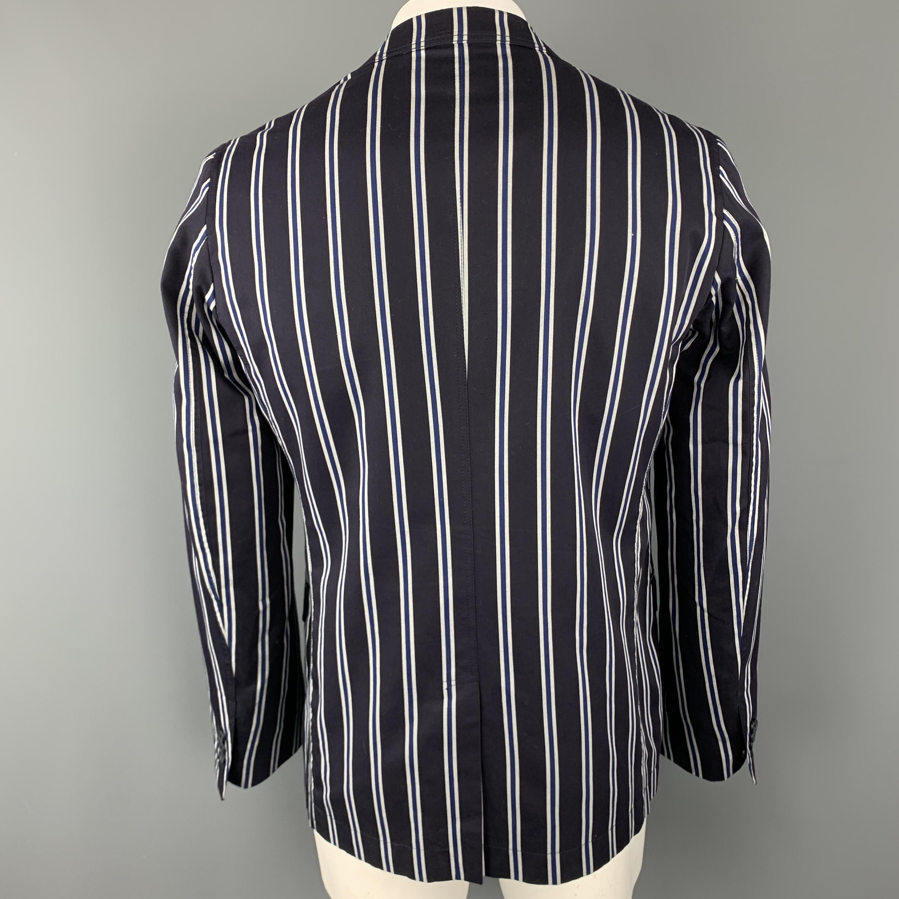 Men's D&G by DOLCE & GABBANA Size 42 Navy Stripe Cotton Notch Lapel Sport Coat