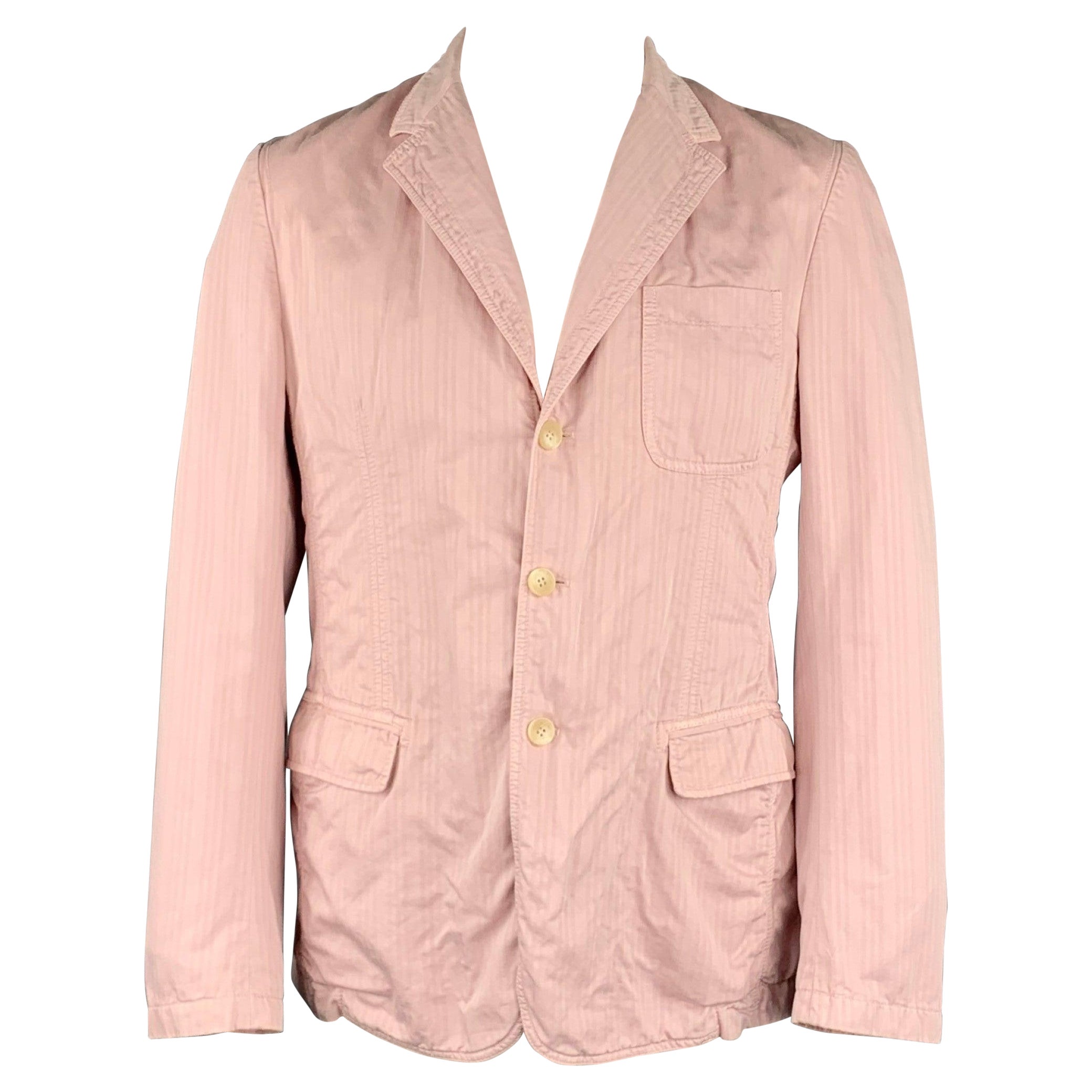 D&G by DOLCE & GABBANA Talla 42 Chaquetón de rayas rosas de algodón con solapa de muesca