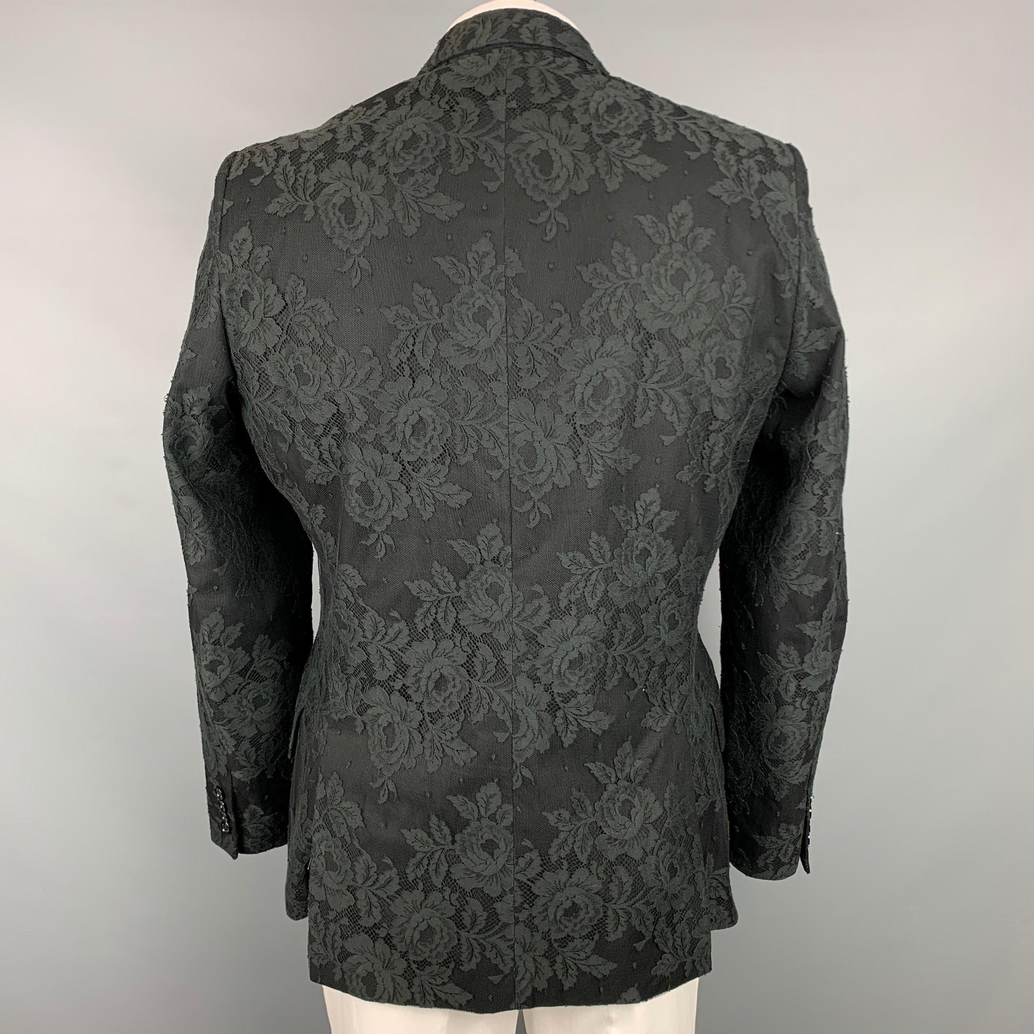 Men's D&G by DOLCE & GABBANA Size 44 Black Lace Notch Lapel Sport Coat