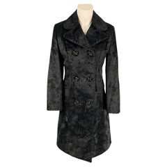 D&G DOLCE GABBANA black goat fur fox collar scalloped floral lined coat ...