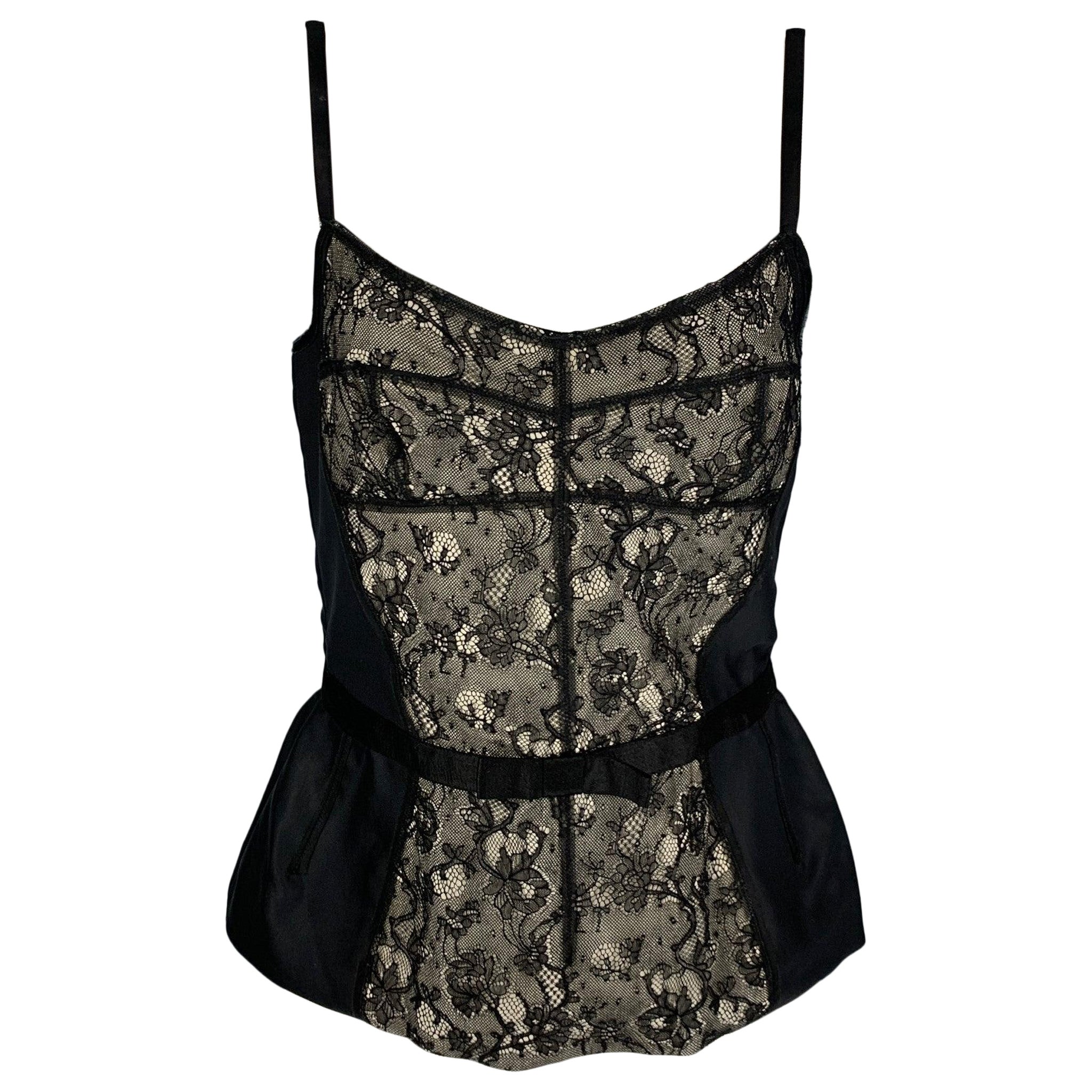 D&G by DOLCE & GABBANA Größe 8 Schwarz Weiß Polyamide Bend Spitze Bustier Kleid Top
