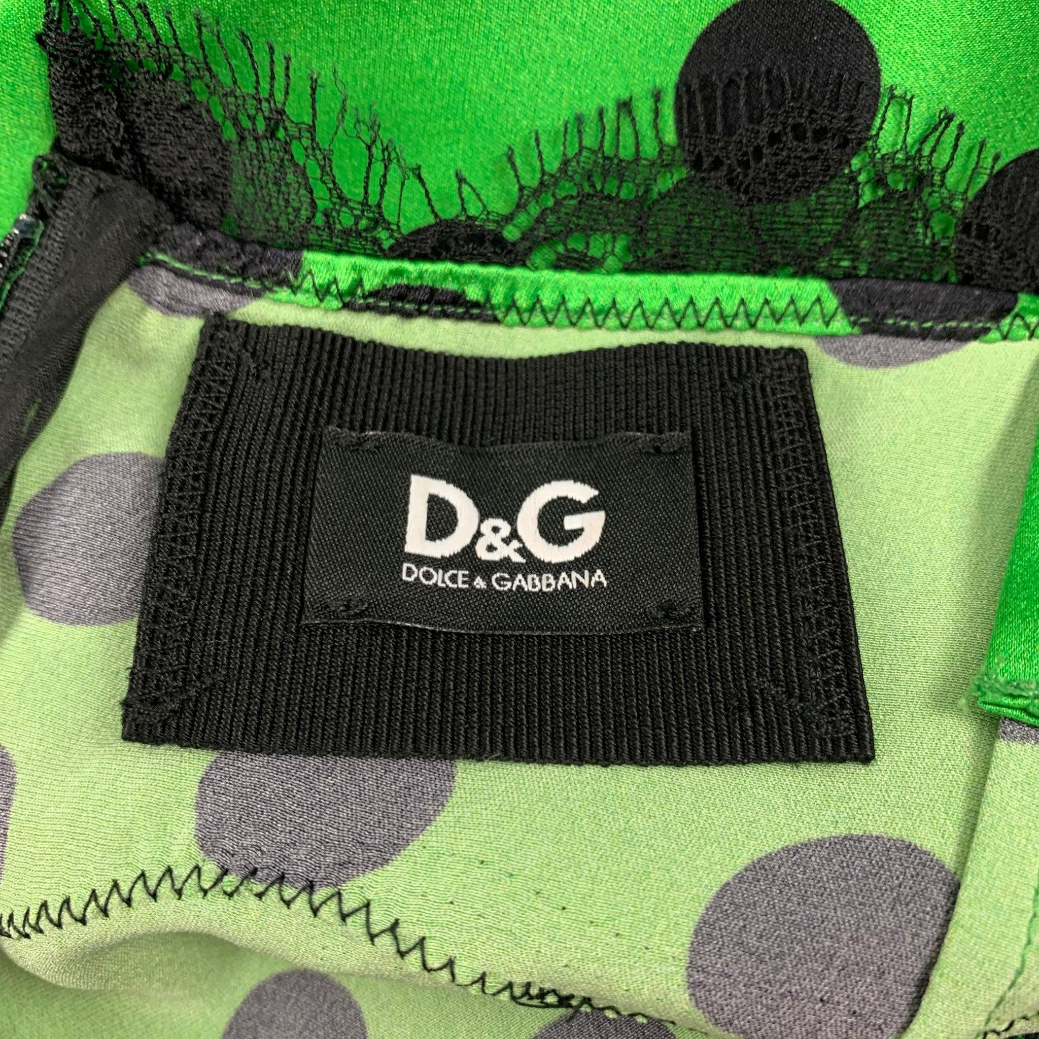 D&G by DOLCE & GABBANA Size 8 Green Black Silk Polka Dot Casual Top 3