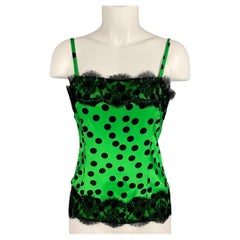 D&G by DOLCE & GABBANA Size 8 Green Black Silk Polka Dot Casual Top