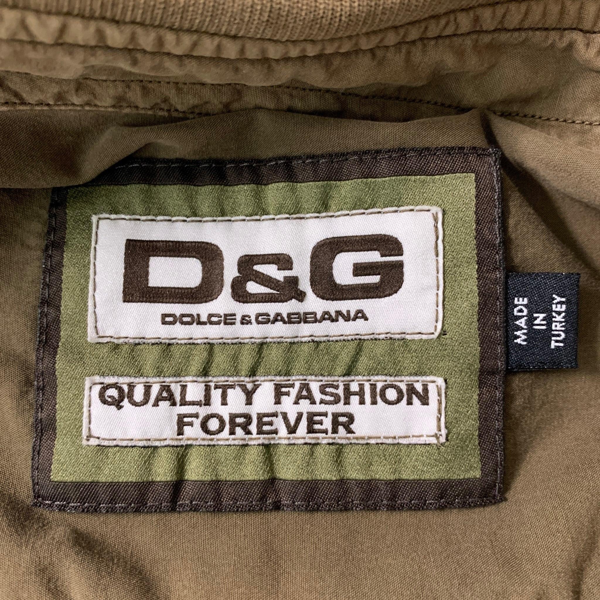 D&G by DOLCE & GABBANA - Chemise à manches longues en coton marron avec boutons, taille L Pour hommes en vente