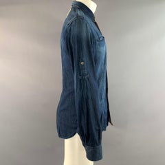 D&G by DOLCE & GABBANA Size S Blue Navy Distressed Cotton Long Sleeve Shirt