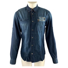 D&G by DOLCE & GABBANA Size S Blue Navy Distressed Cotton Long Sleeve Shirt