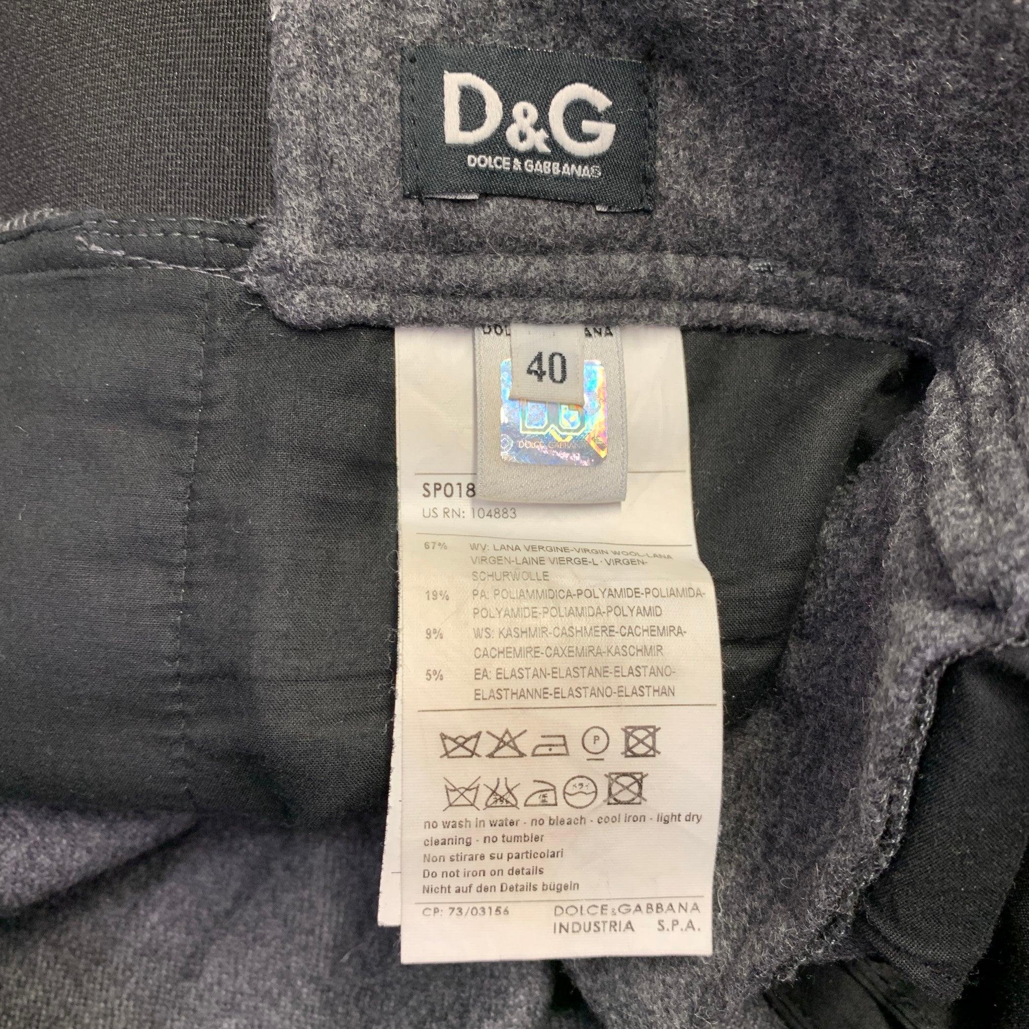D&G by DOLCE & GABBANA Size S Grey Black Wool Blend Ribbon Trim Dress Pants In Excellent Condition In San Francisco, CA
