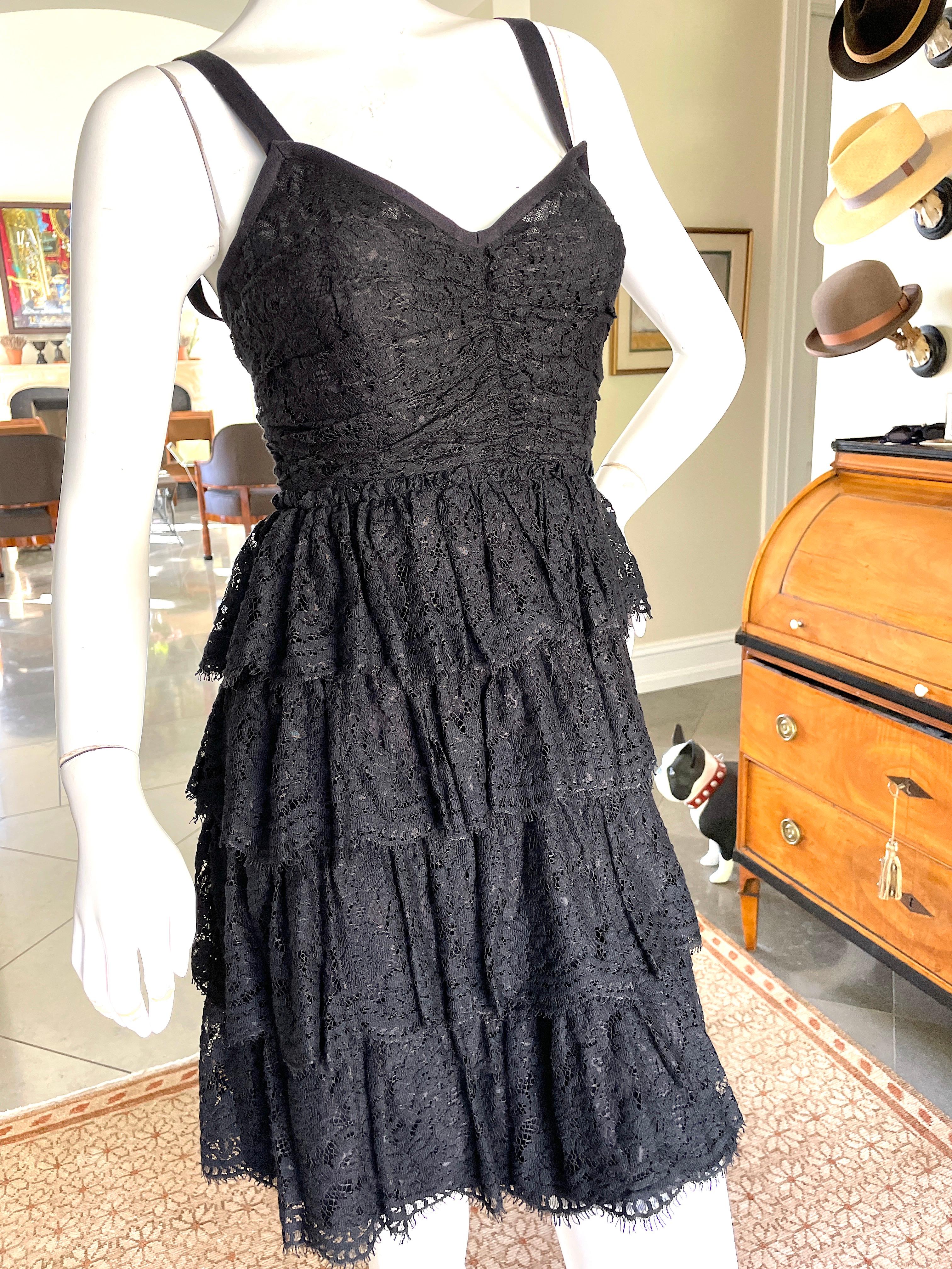 D&G by Dolce & Gabbana Vintage Black Lace Tiered Cocktail Dress    For Sale 3