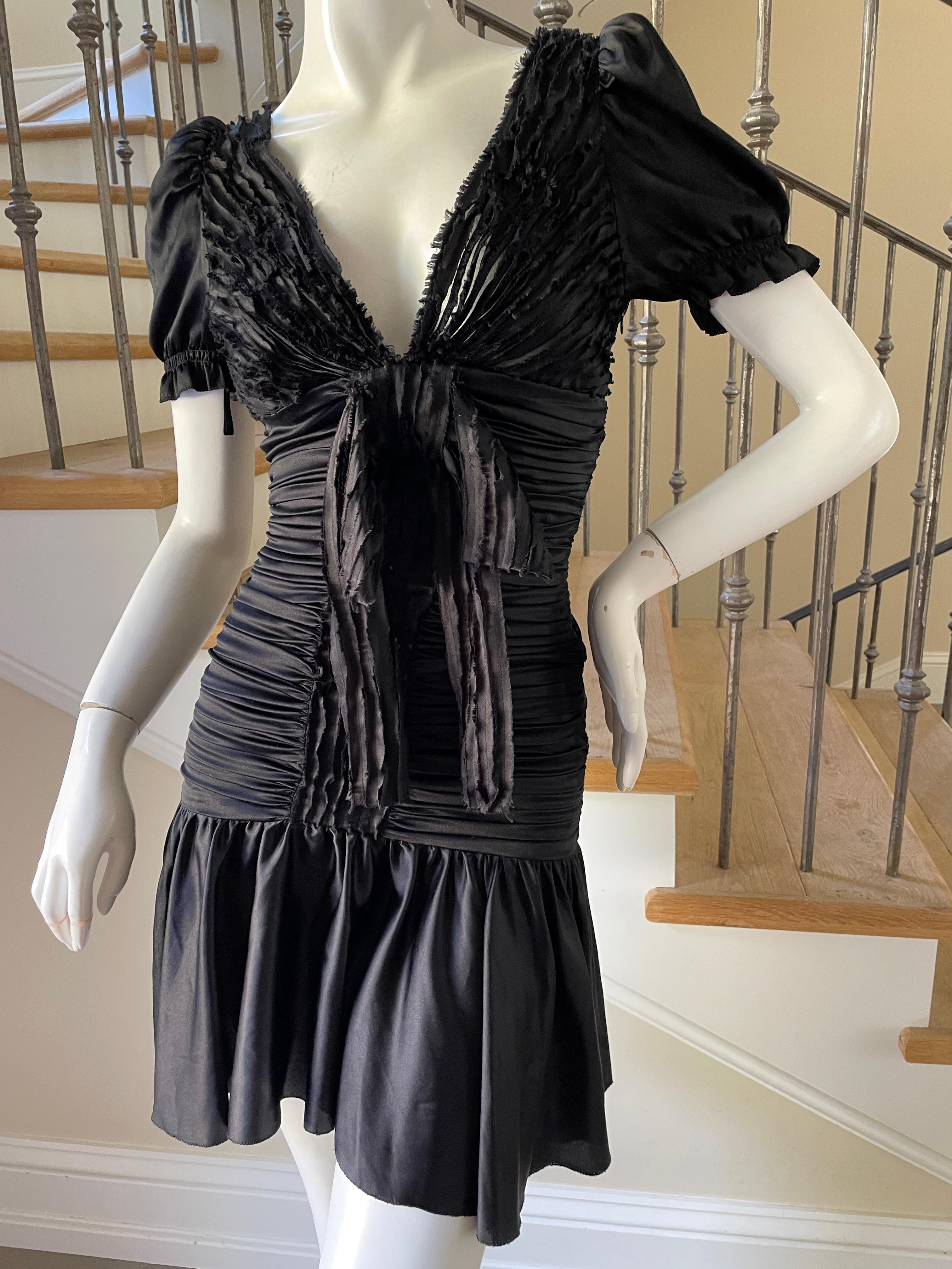 D&G by Dolce & Gabbana Vintage Black Silk Pleated Plunging Mini Dress
Size 38
  Bust 34