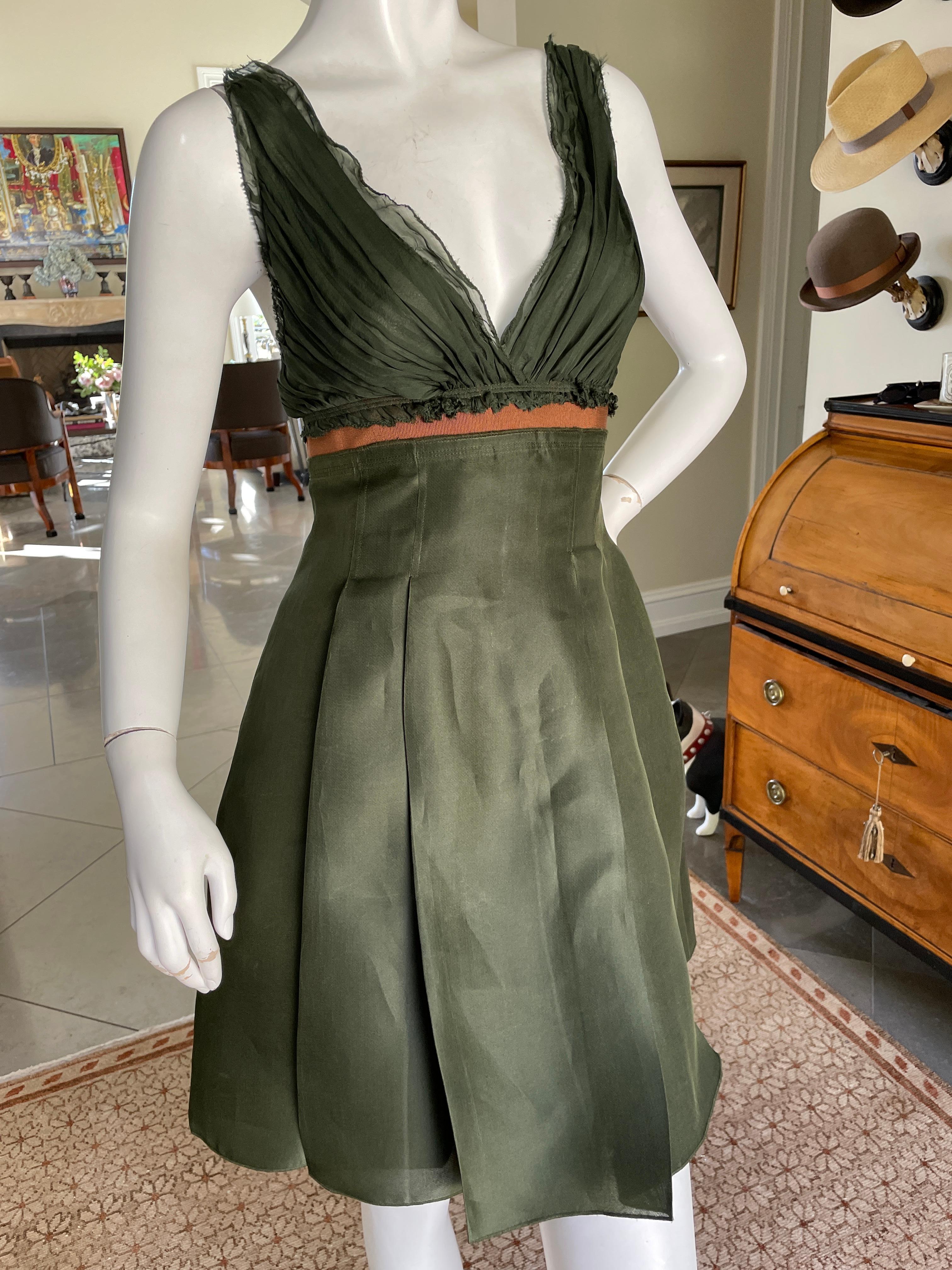 D&G by Dolce & Gabbana Vintage Green Silk Cocktail Dress In Excellent Condition For Sale In Cloverdale, CA