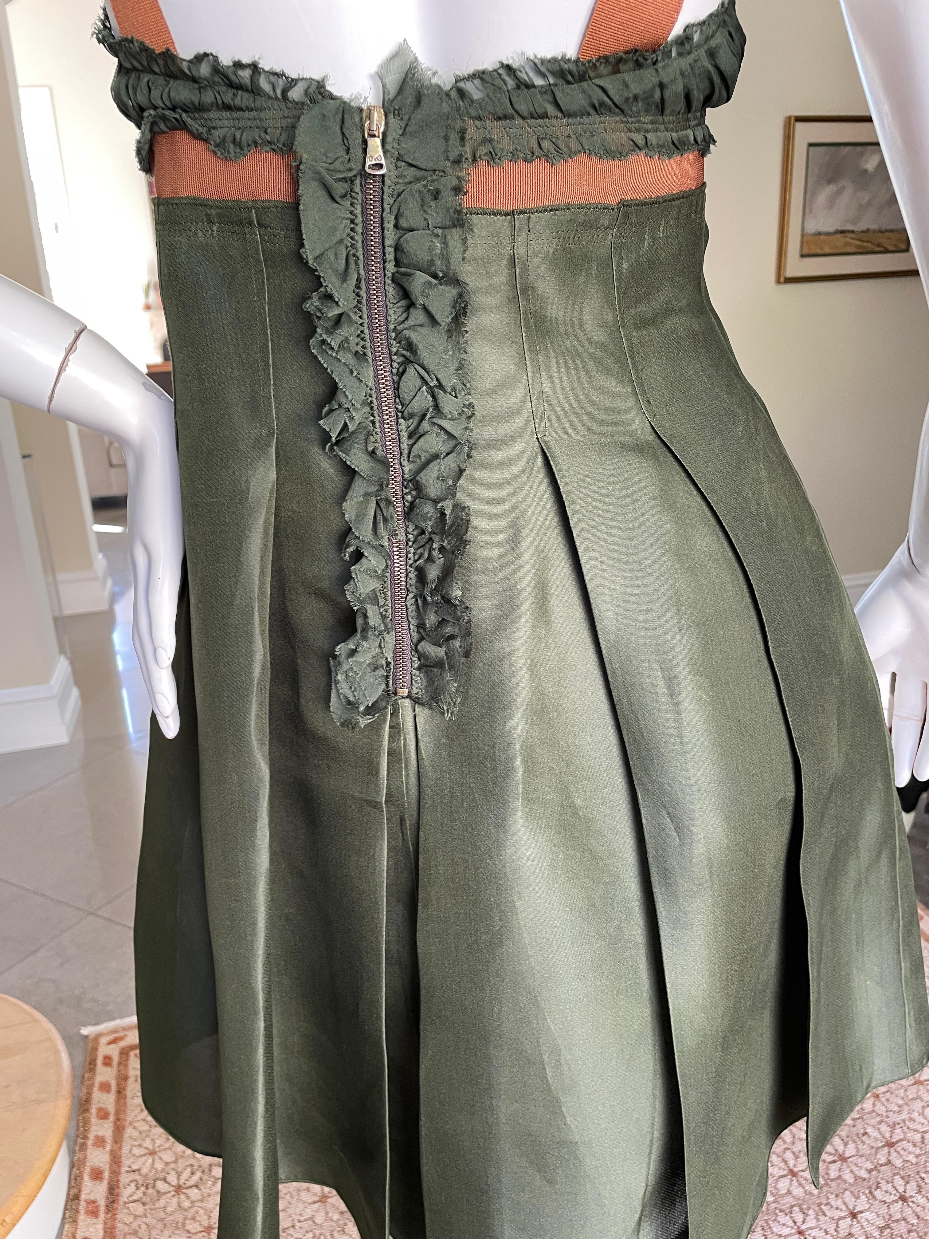 D&G by Dolce & Gabbana Vintage Green Silk Cocktail Dress For Sale 3