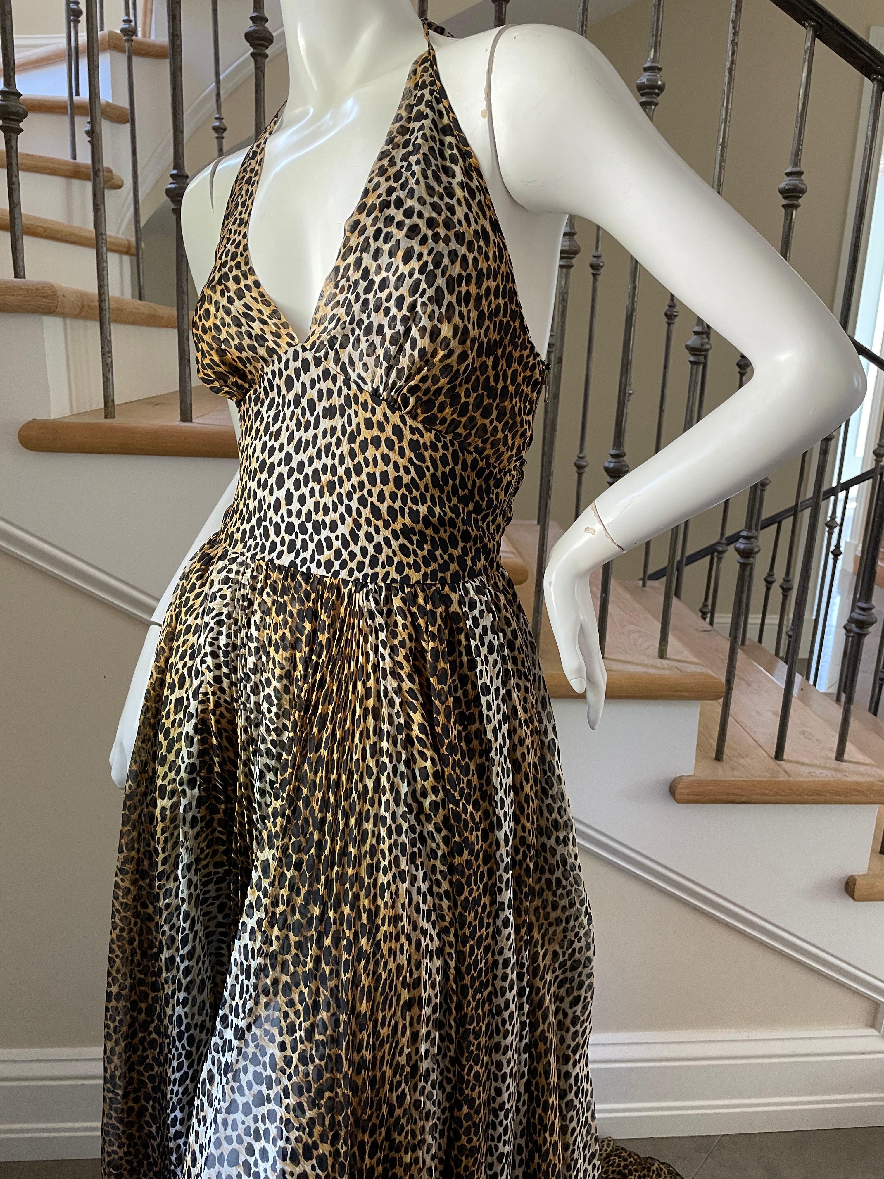 Women's D&G by Dolce & Gabbana Vintage Leopard Silk Halter Style Evening Dress w Train For Sale