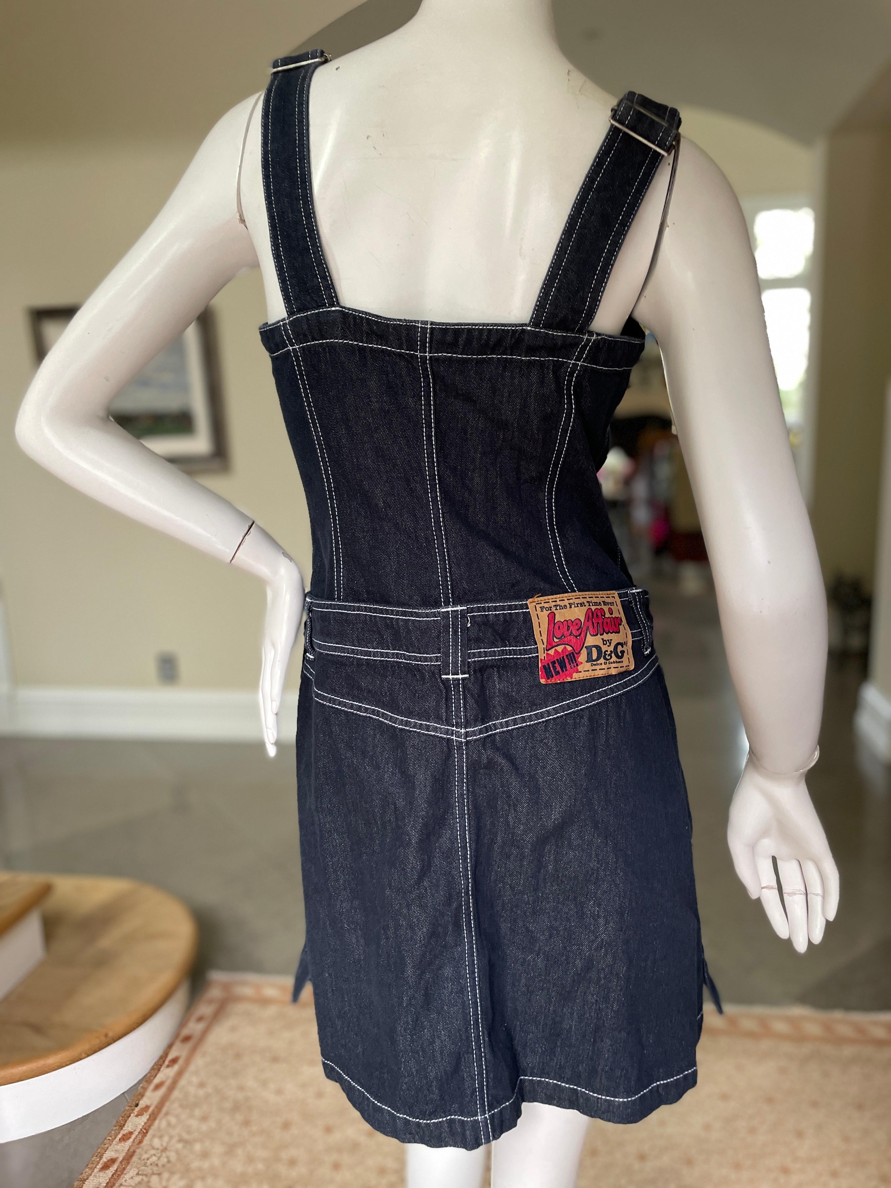 D&G by Dolce & Gabbana Vintage Overall Style Denim Blue Jean Dress In Excellent Condition For Sale In Cloverdale, CA