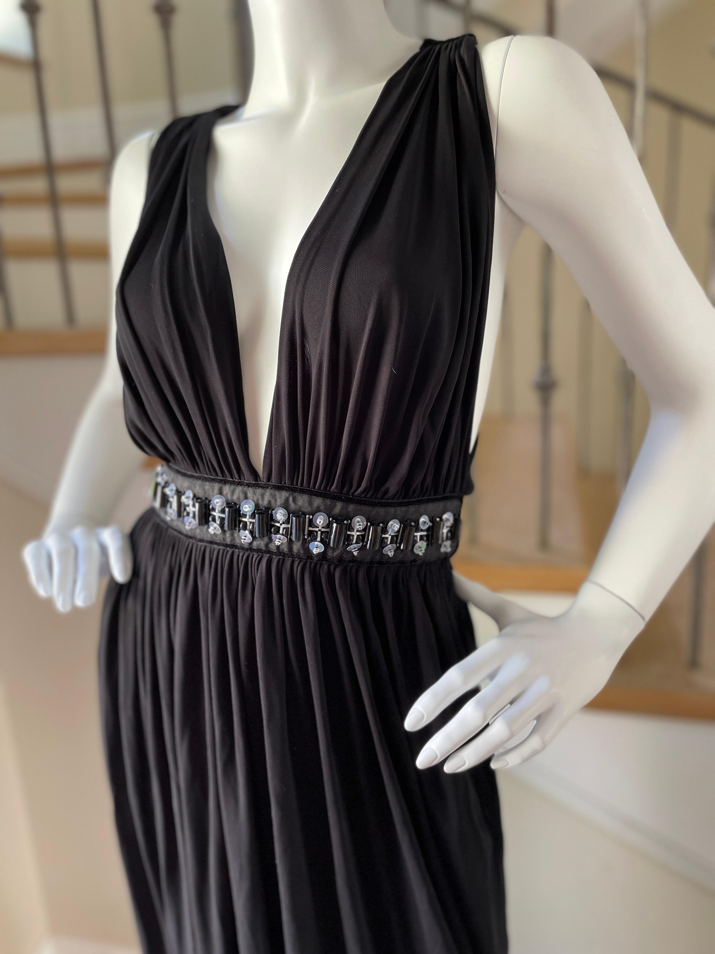 Women's D&G by Dolce & Gabbana Vintage Plunging Black Evening Dress w Embellished Waist For Sale