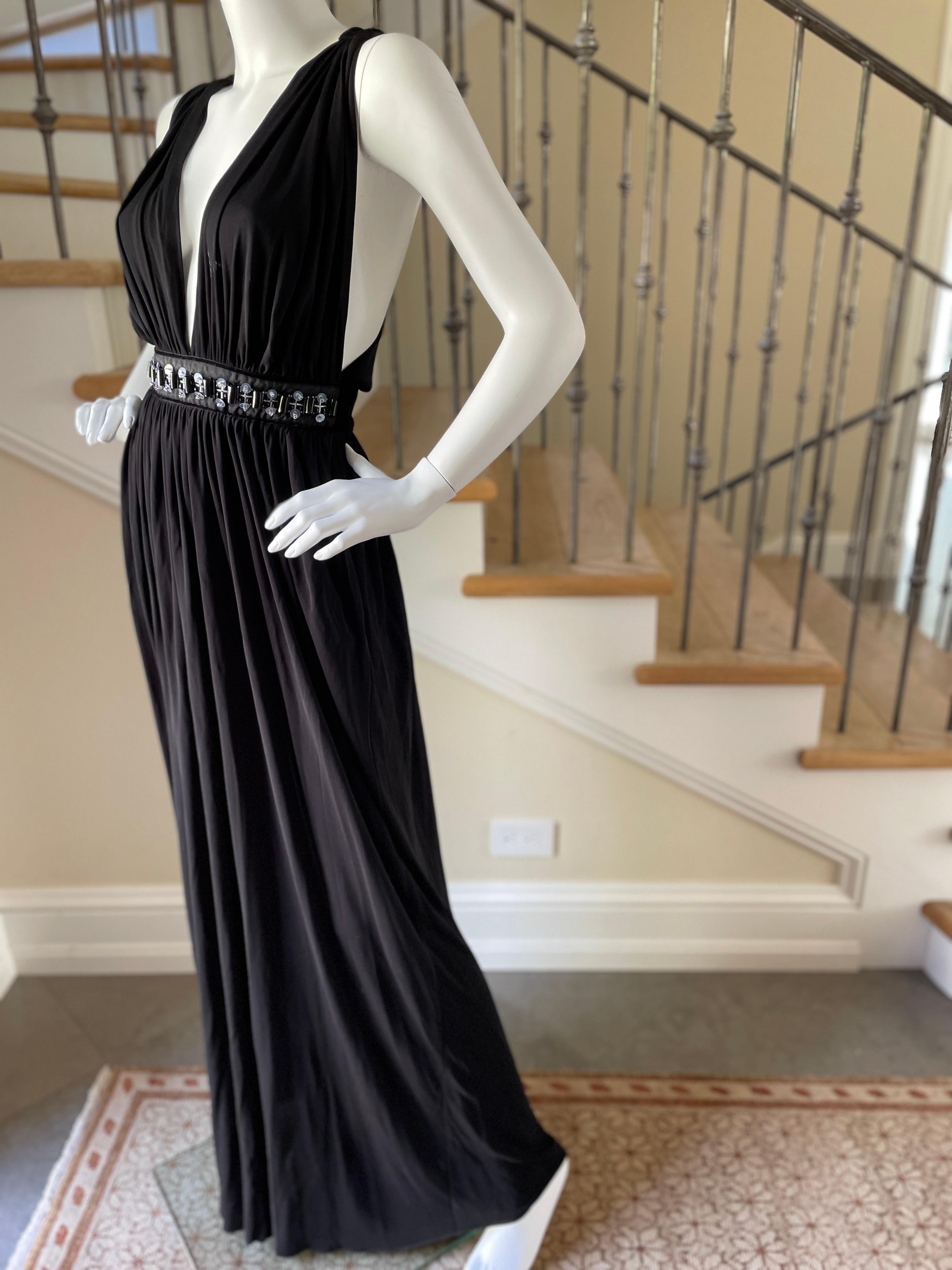 D&G by Dolce & Gabbana Vintage Plunging Black Evening Dress w Embellished Waist For Sale 3