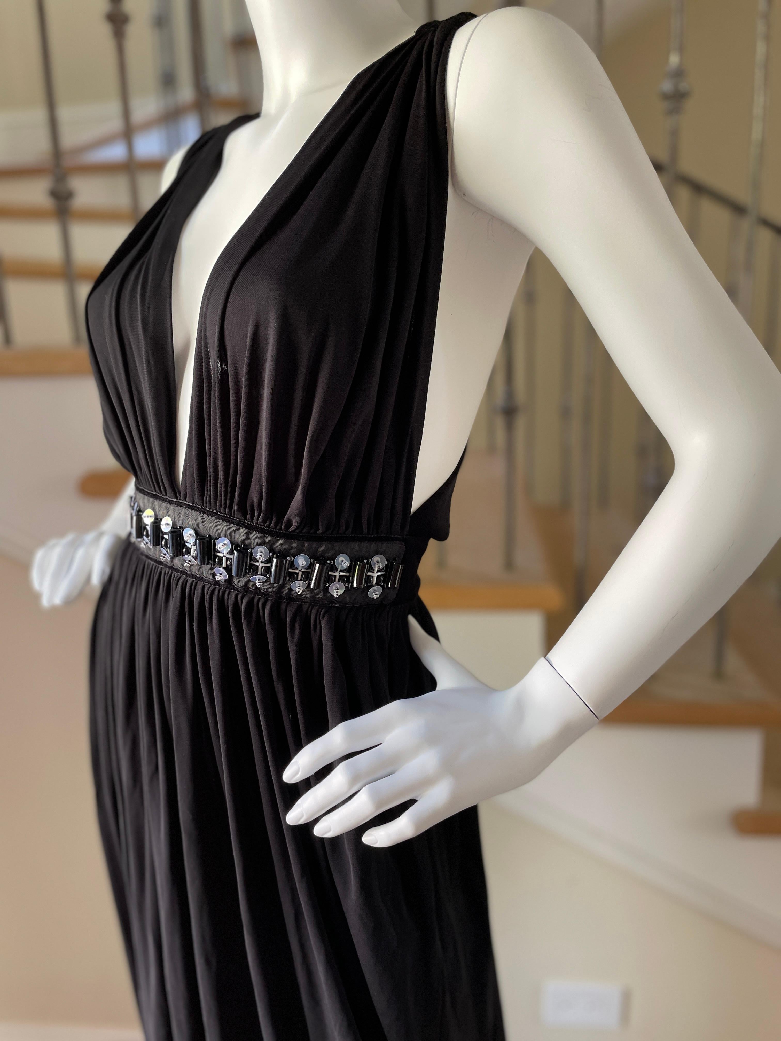 D&G by Dolce & Gabbana Vintage Plunging Black Evening Dress w Embellished Waist For Sale 4