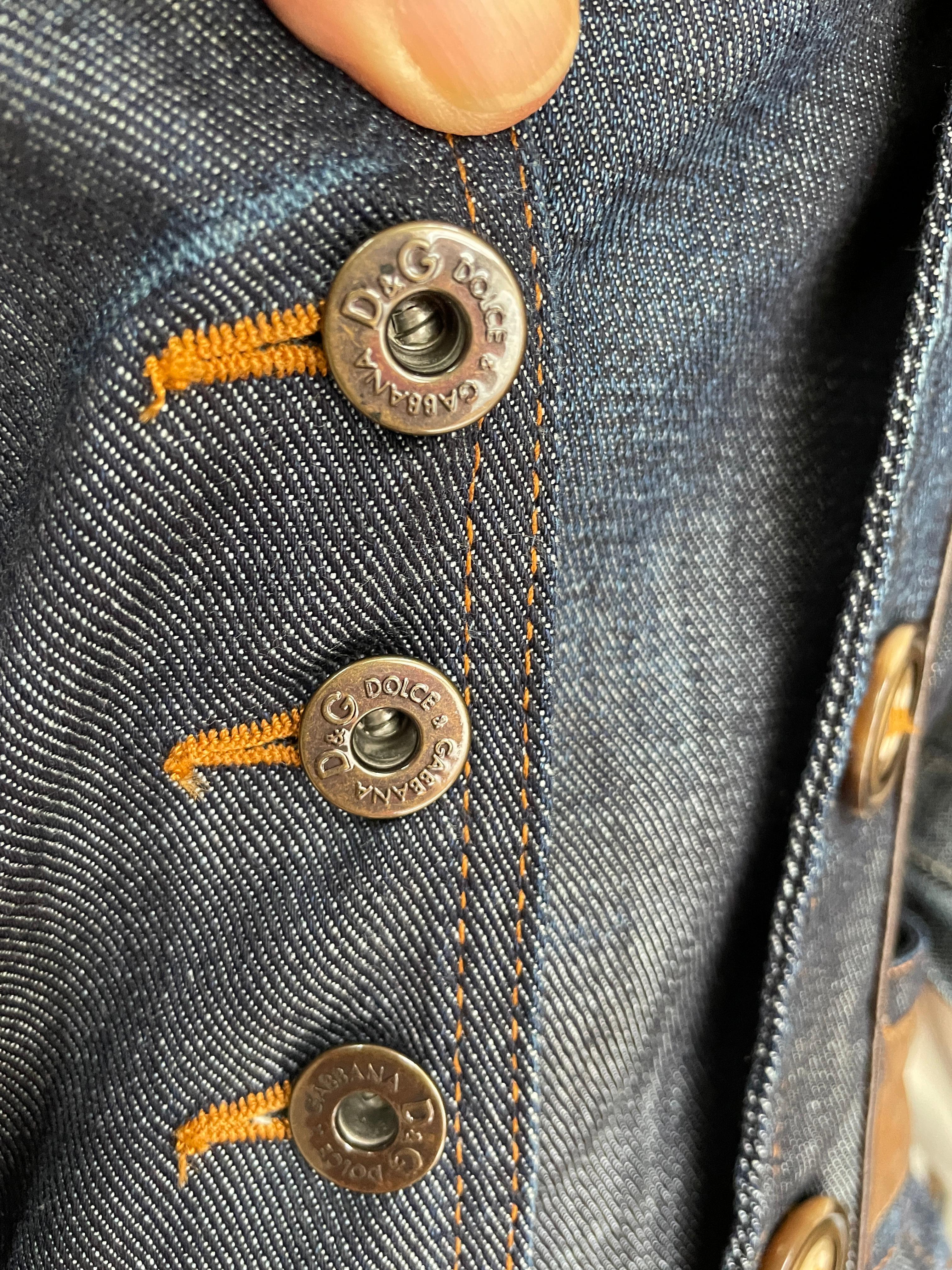 D&G by Dolce & Gabbana Vintage Silk Lined Denim Coat with Leather Waistband For Sale 5