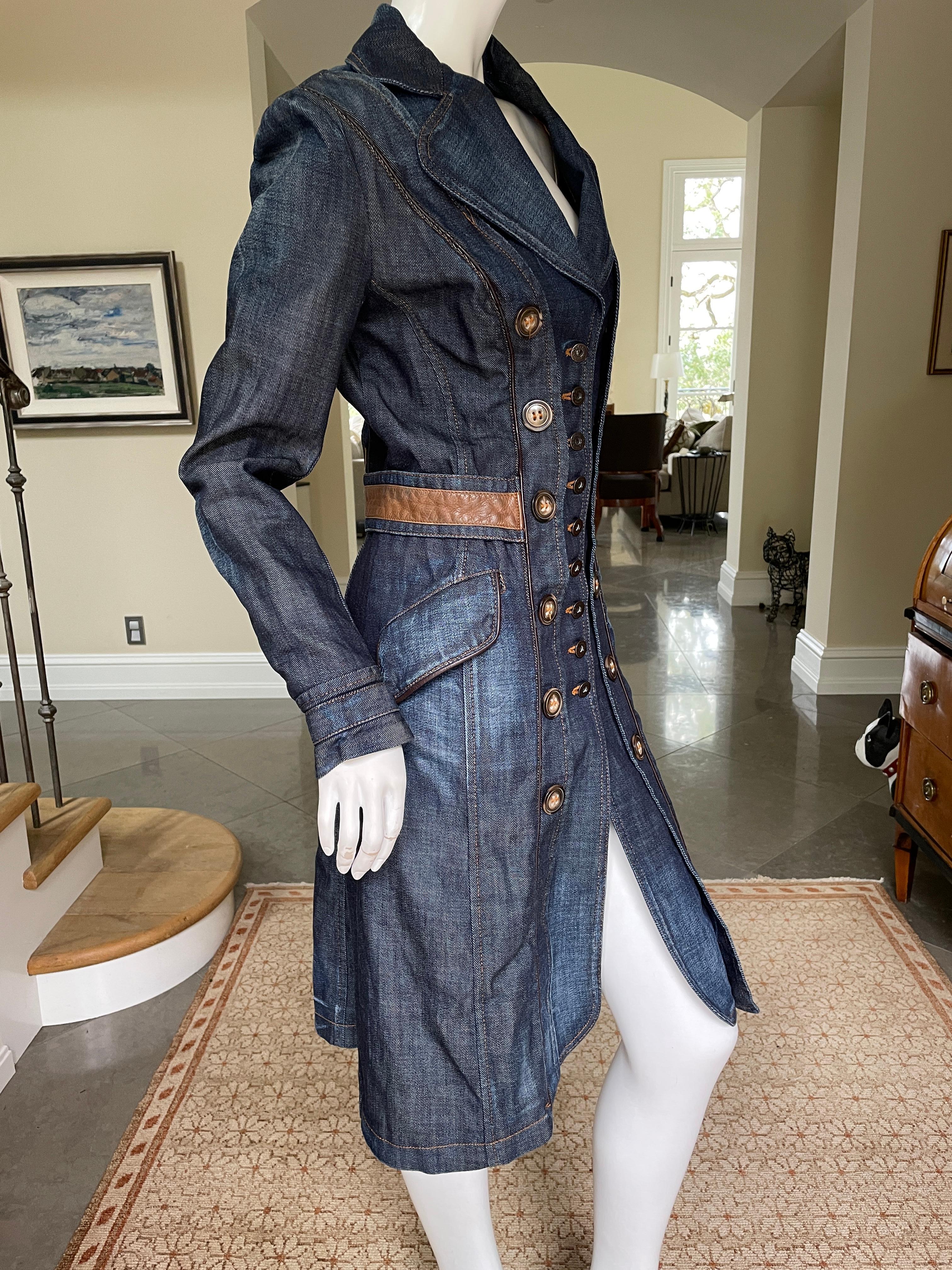 Women's D&G by Dolce & Gabbana Vintage Silk Lined Denim Coat with Leather Waistband For Sale