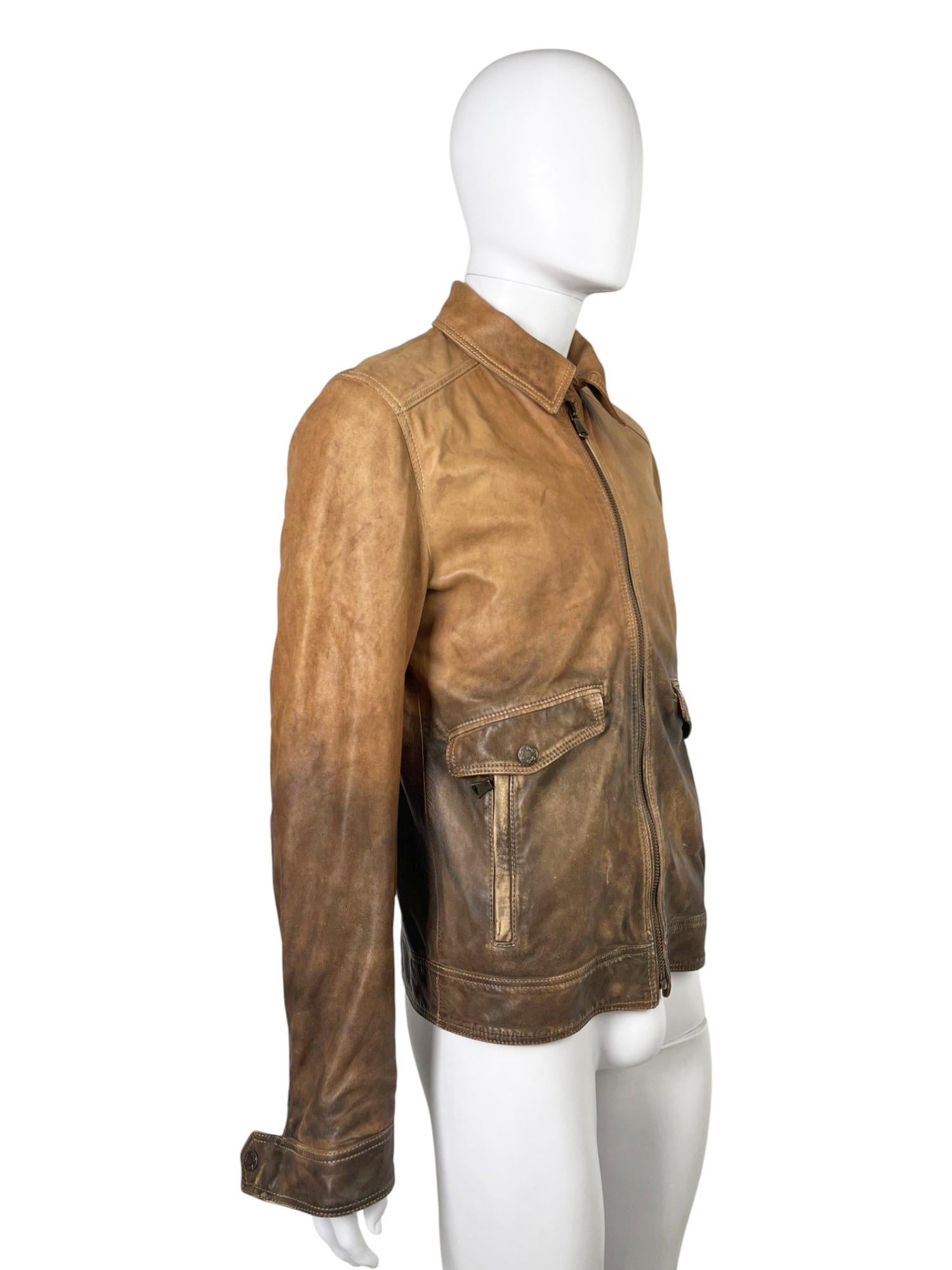 D&G by Dolce&Gabbana S/S 2010 Chaqueta de piel sucia desteñida Brown en venta