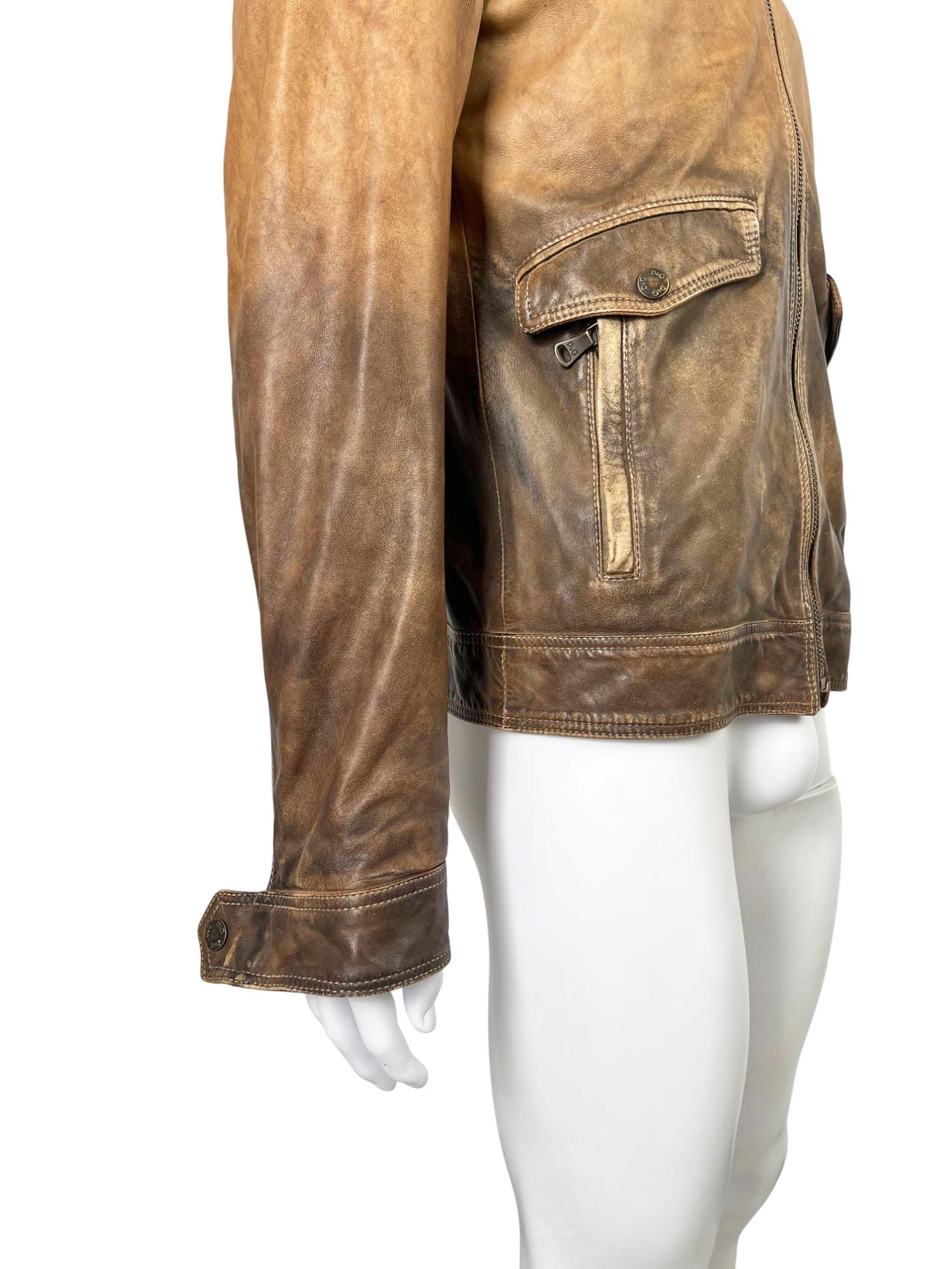 D&G by Dolce&Gabbana S/S 2010 Chaqueta de piel sucia desteñida en venta 2