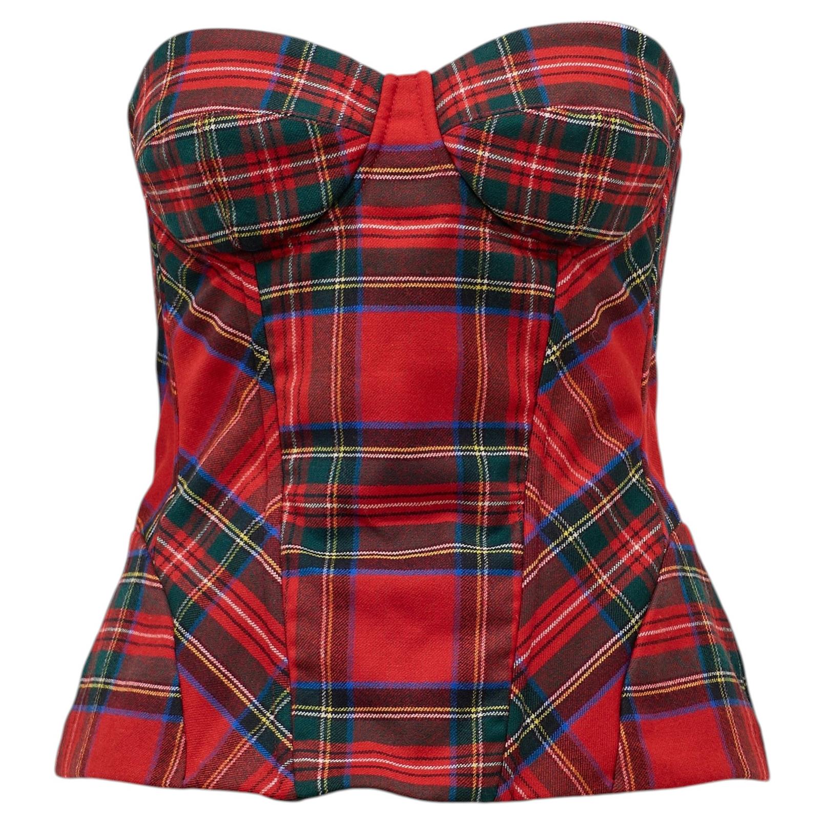 D&G C. 2000's Dolce & Gabbana Red Tartan Bustier Top IT 46 Amy Winehouse For Sale
