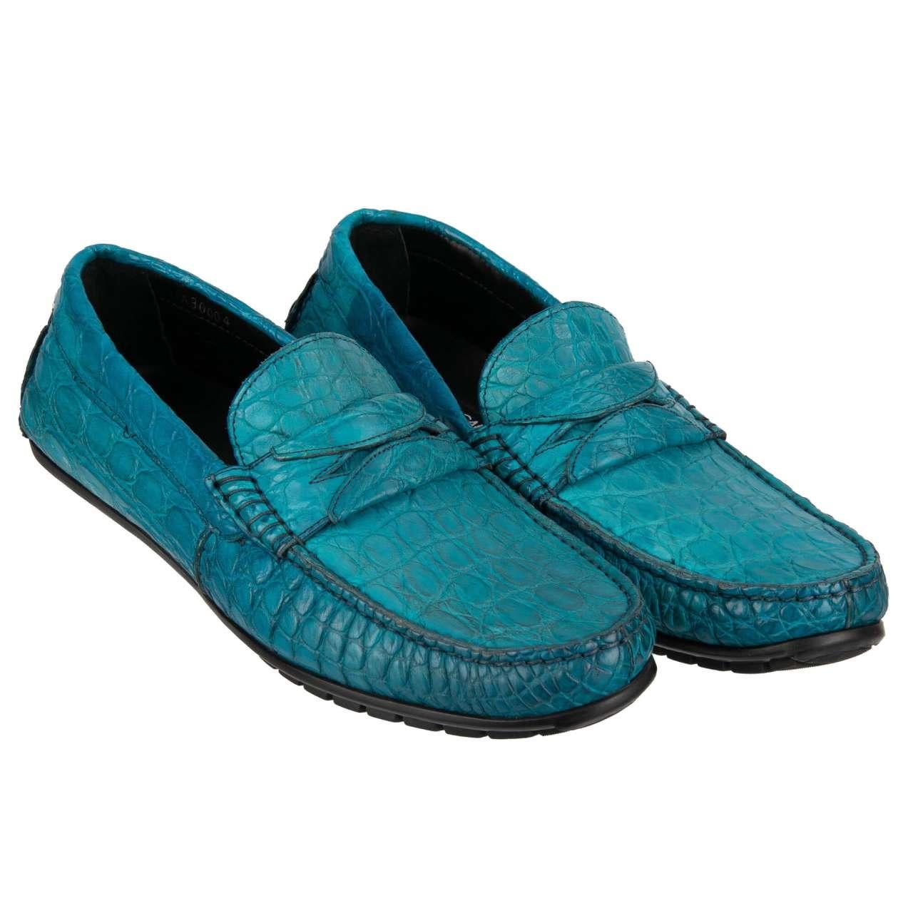 - Very exclusive and rare, crocodile leather loafer shoes in turquoise blue by DOLCE & GABBANA - MADE IN ITALY - Former RRP: EUR 4.750 - New with Box - Model: A30004-A2D60-80621 - Material: 100% Caimano - Sole: Leather - Color: Blue - Leather