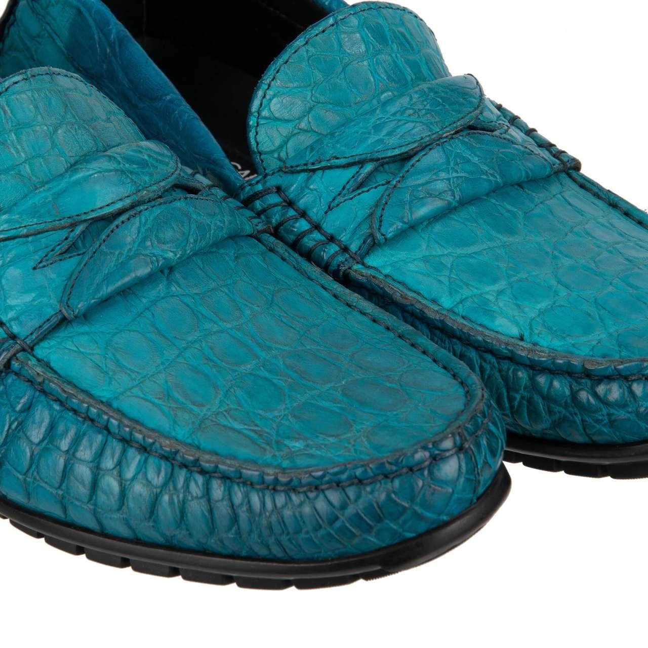 Men's D&G - Caiman Leather Moccasins Loafer Shoes RAGUSA Turquoise Blue EUR 40 For Sale