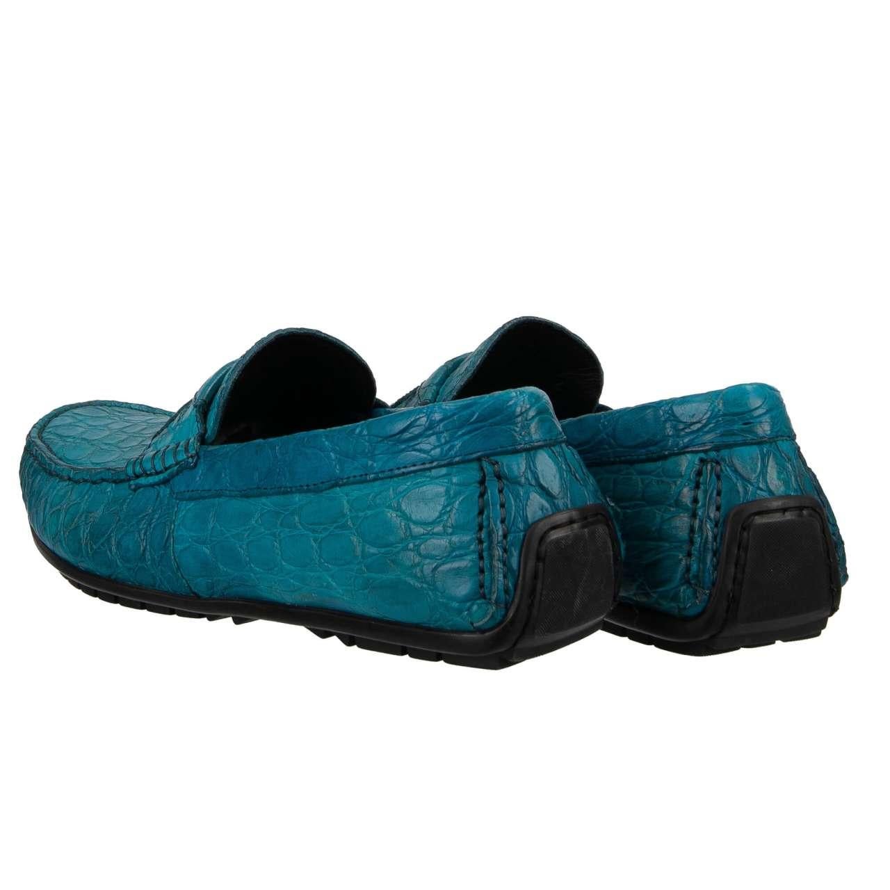 D&G - Caiman Leather Moccasins Loafer Shoes RAGUSA Turquoise Blue EUR 40 For Sale 1