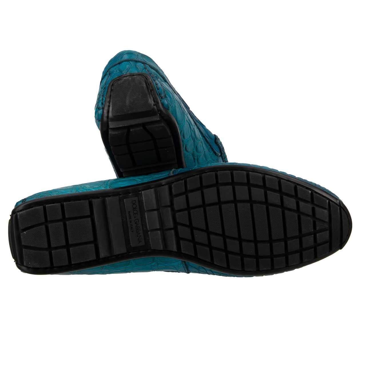 D&G - Caiman Leather Moccasins Loafer Shoes RAGUSA Turquoise Blue EUR 40 For Sale 3