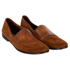 D&G Caiman Leather Shoes Loafer Moccasins KING CITY Brown 44 UK 10 US 11