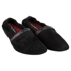 D&G Caiman Leather Shoes Loafer Moccasins OTELLO Black 44 UK 10 US 11
