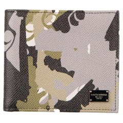 D&G Camouflage Printed Dauphine Leather Wallet with Logo Plate Gray Khaki