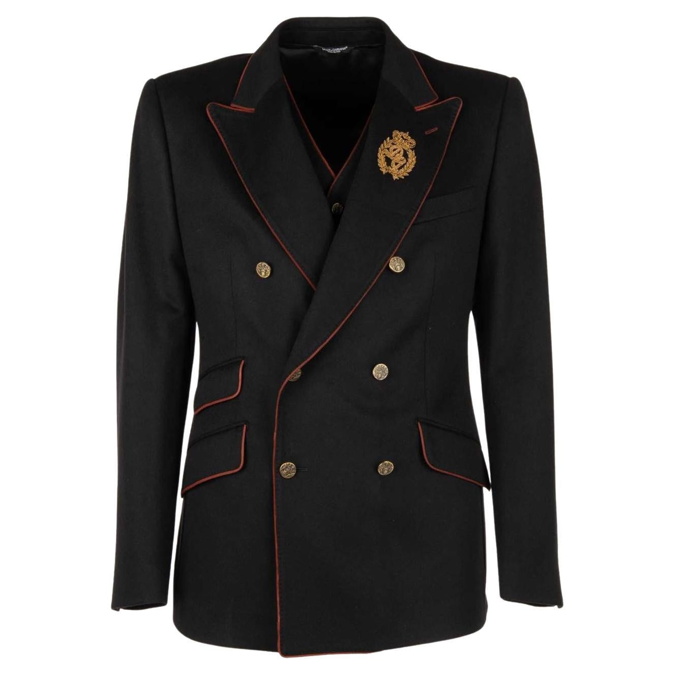 D&G Cashmere Jacket Vest Ensemble SICILIA with Embroidered Logo Crown Black 48 For Sale