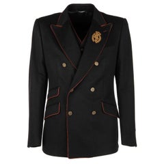 D&G Cashmere Jacket Vest Ensemble SICILIA with Embroidered Logo Crown Black 52
