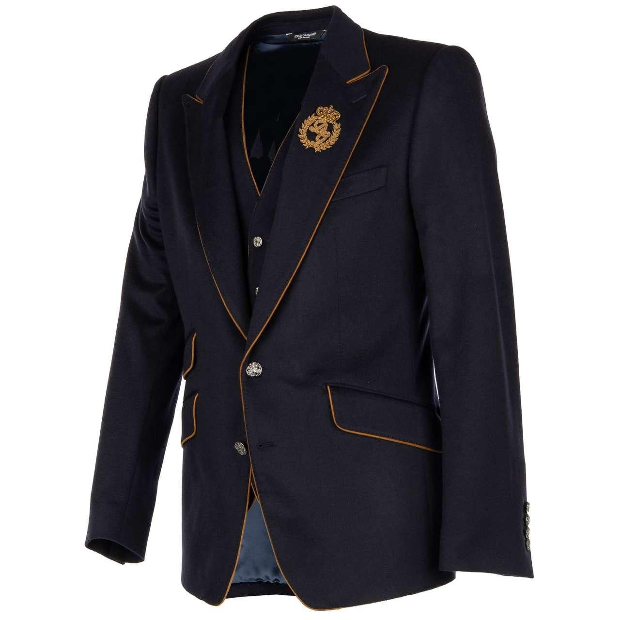 Men's D&G Cashmere Jacket Vest Ensemble SICILIA with Embroidered Logo Crown Blue 46 For Sale