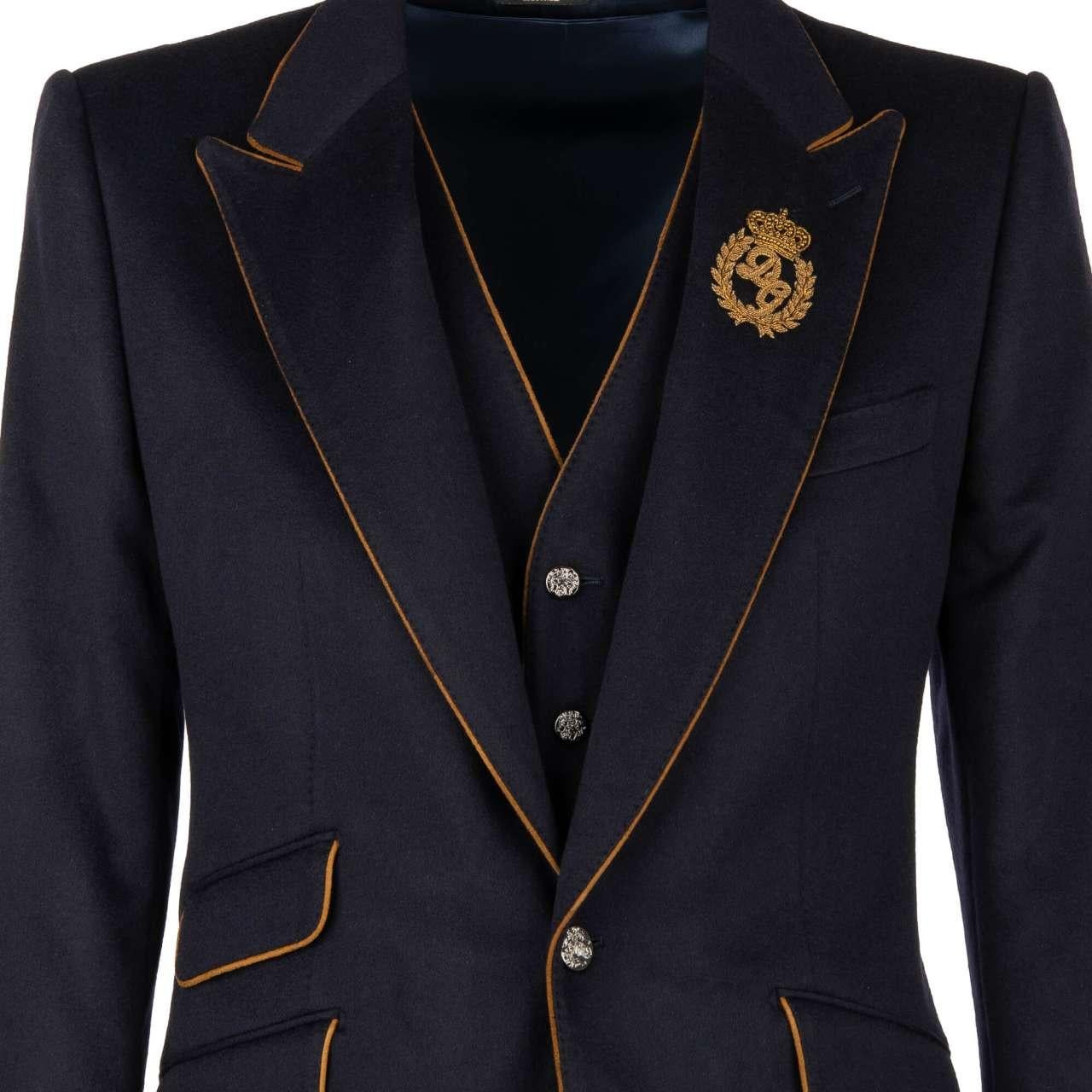 D&G Cashmere Jacket Vest Ensemble SICILIA with Embroidered Logo Crown Blue 46 For Sale 1