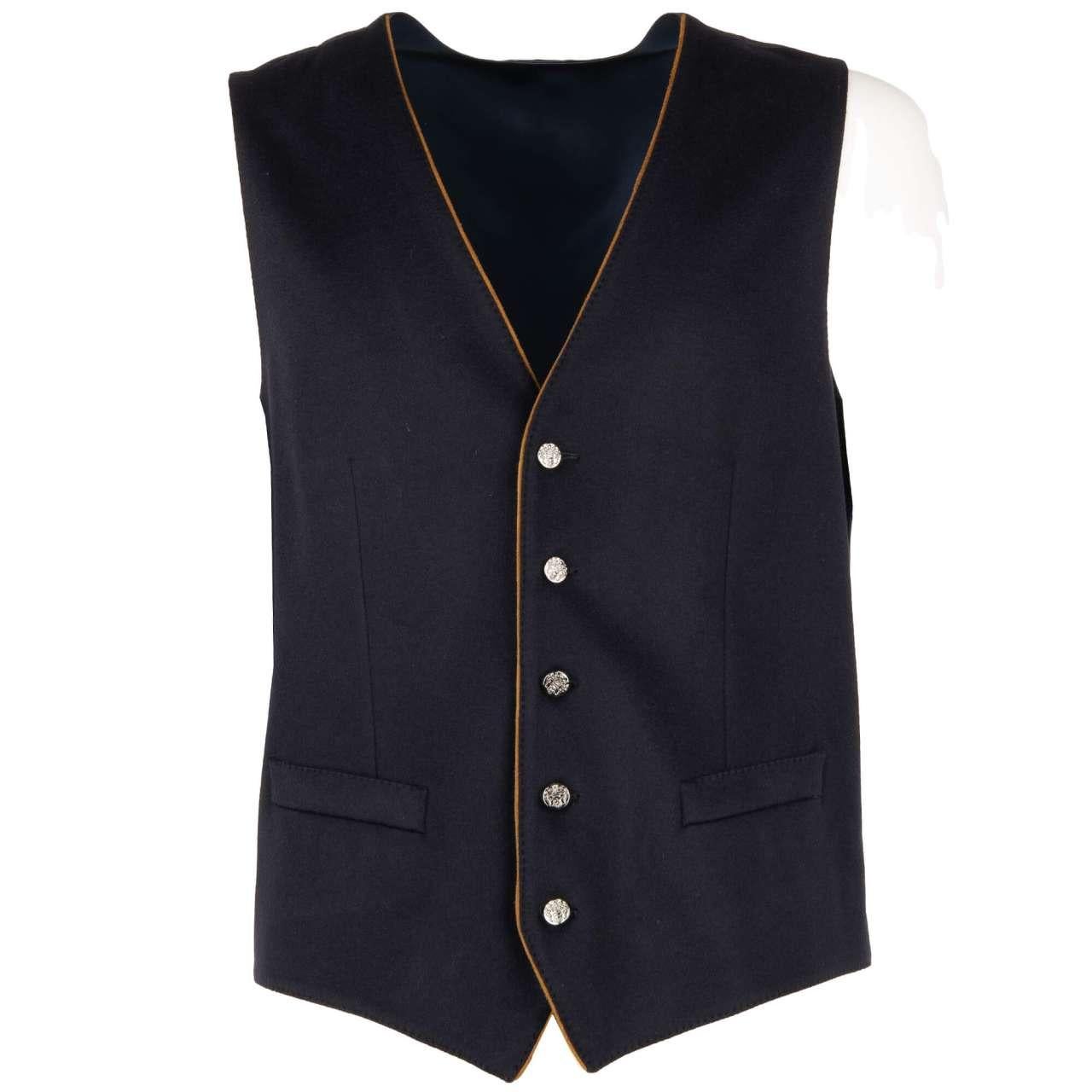 D&G Cashmere Jacket Vest Ensemble SICILIA with Embroidered Logo Crown Blue 46 For Sale 3