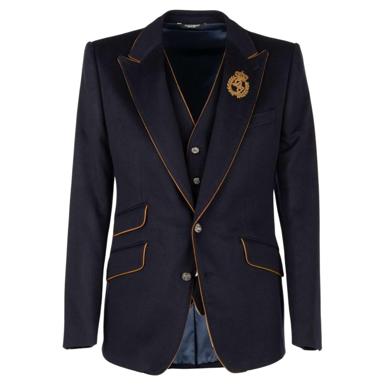 D&G Cashmere Jacket Vest Ensemble SICILIA with Embroidered Logo Crown Blue 46 For Sale