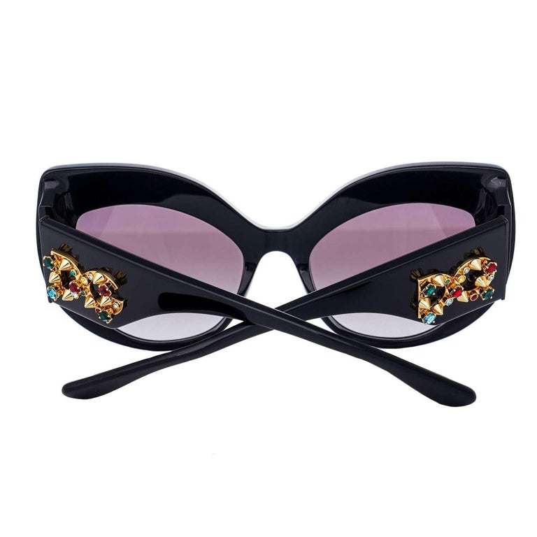 D&G Cat Eye Sunglasses DG 4321 with Crystals and Studs Logo Gold Black For Sale at 1stDibs