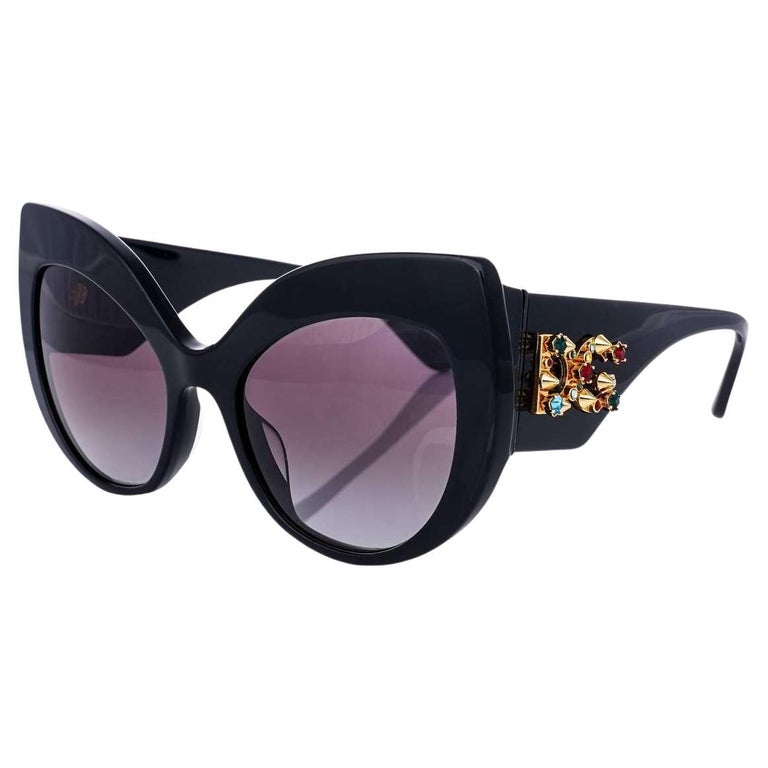 D&G Cat Eye Sunglasses DG 4321 with Crystals and Studs Logo Gold Black For Sale at 1stDibs