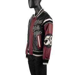 D&G Club Lounge Cello Embroidered Bomber Leather Jacket Black Bordeaux 50