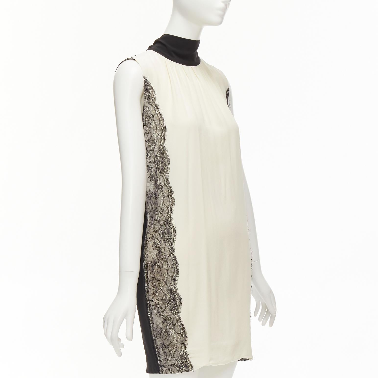 D&G cream black lace side trim tie neck back high neck boxy dress IT40 S In Good Condition For Sale In Hong Kong, NT