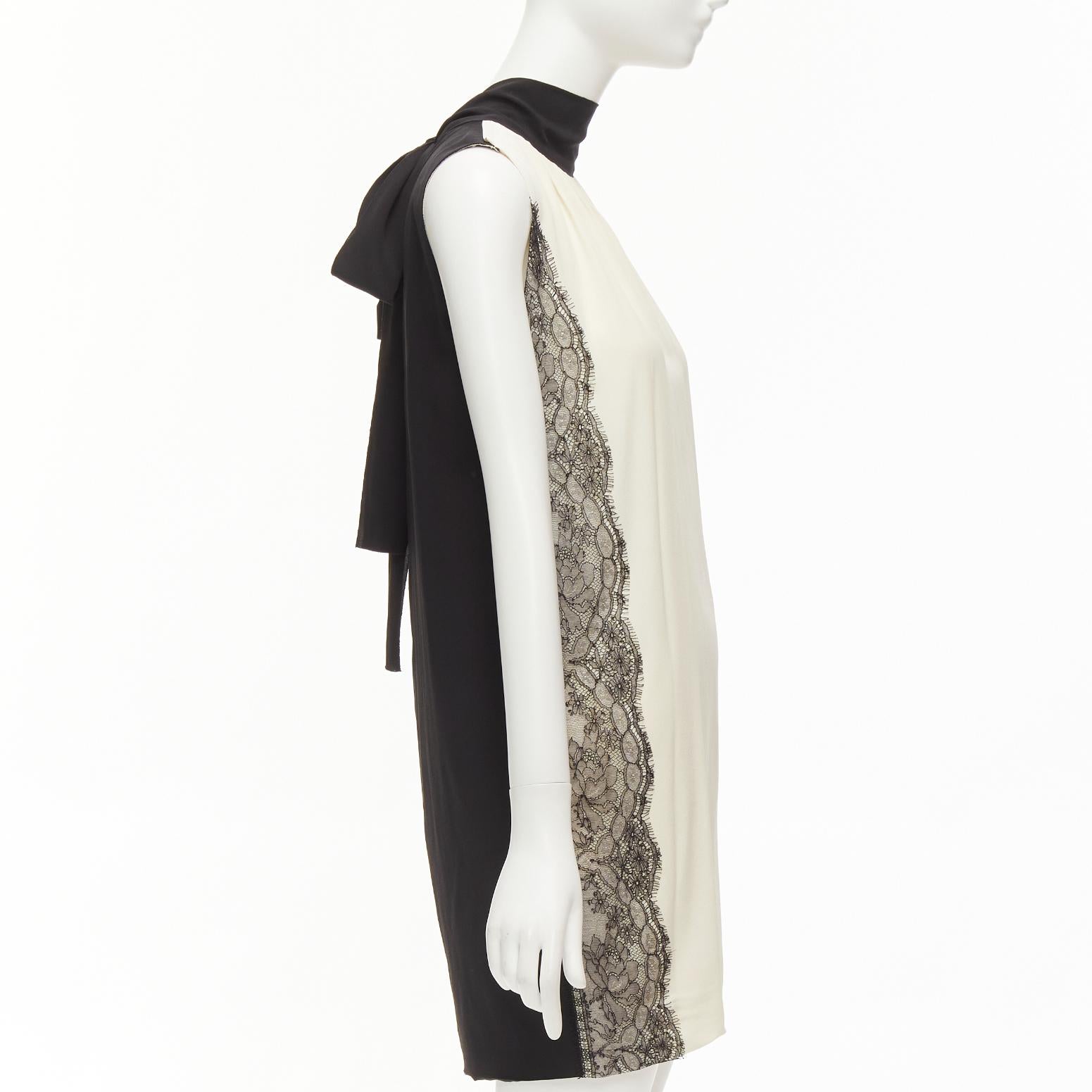 Women's D&G cream black lace side trim tie neck back high neck boxy dress IT40 S For Sale
