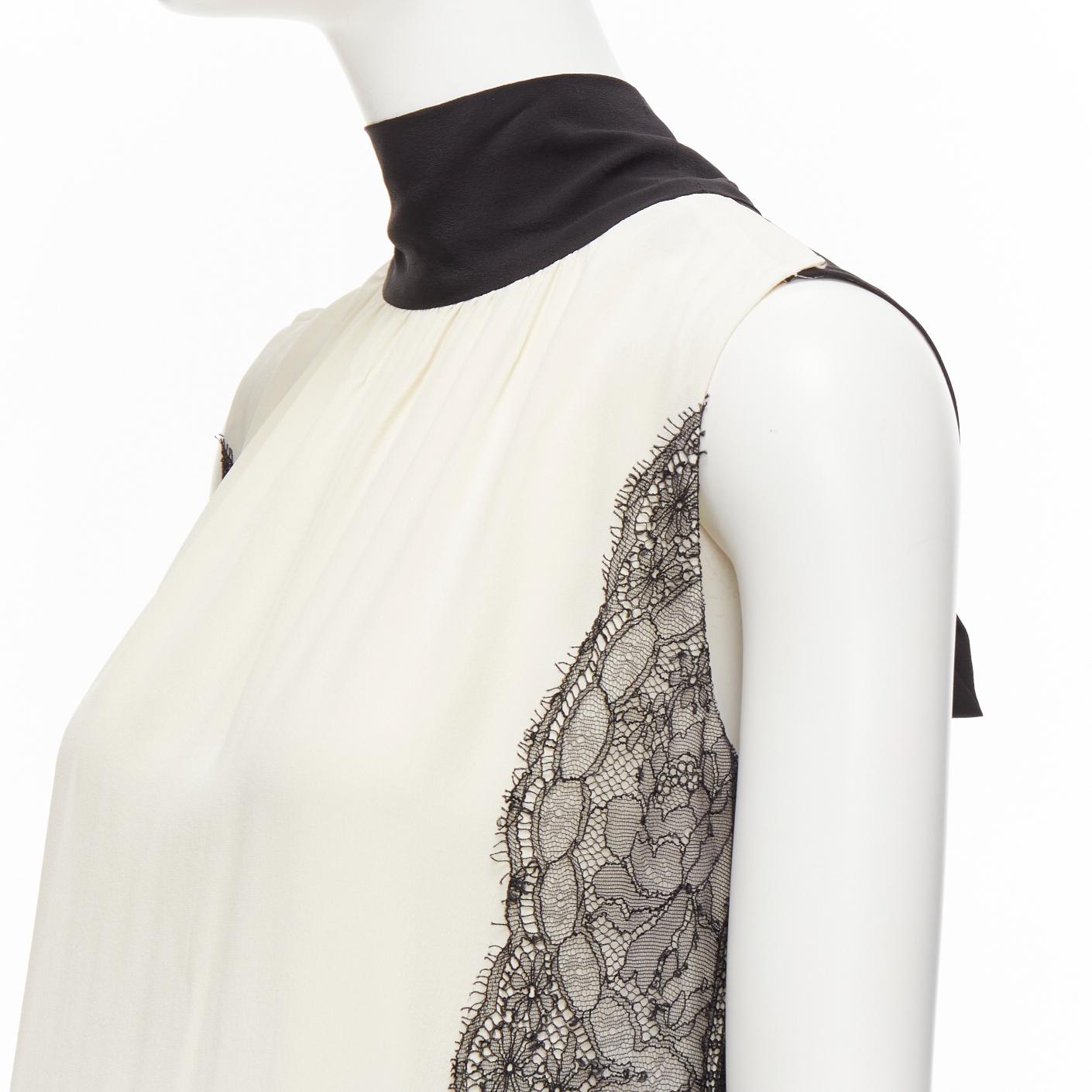 D&G cream black lace side trim tie neck back high neck boxy dress IT40 S For Sale 2