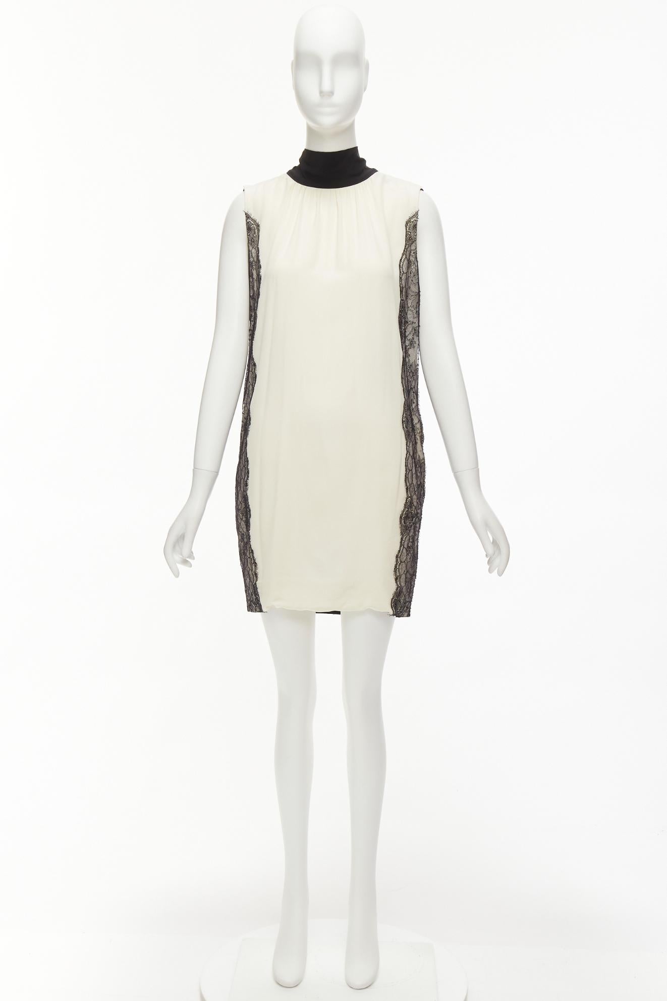 D&G cream black lace side trim tie neck back high neck boxy dress IT40 S For Sale 4