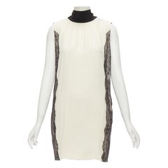 D&G crema negro encaje lazo lateral espalda cuello alto vestido boxy IT40 S