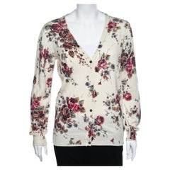 D&G Cream Floral Printed Wool Button Front Cardigan L