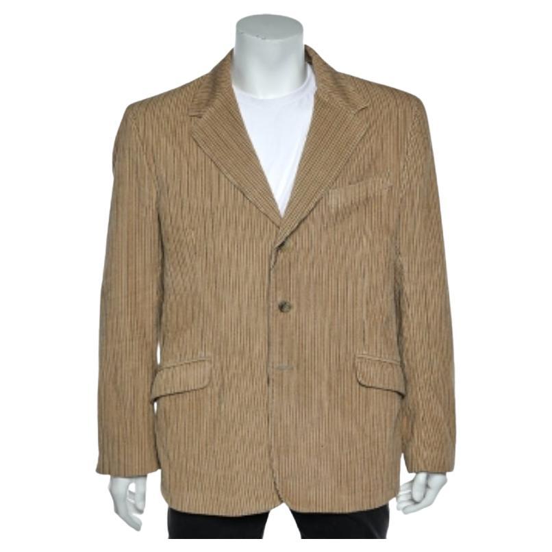 D&G Creme gestreifter Blazer aus Kord mit Knopfleiste XXL